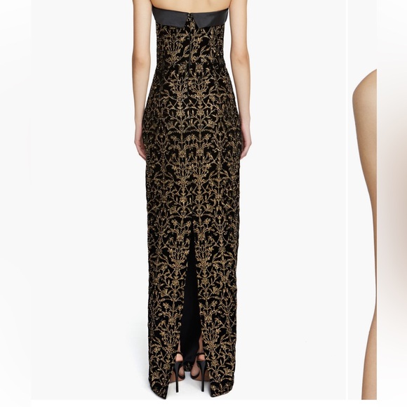 Theia Stunning Black and Gold Strapless Sheath Dress - Picture 3 of 15